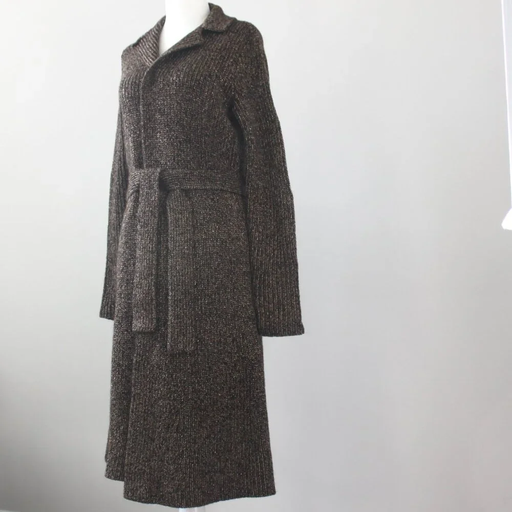 Ralph Lauren Vintage Wool Gold Brown Long Sweater Coat Tie Belt Cardigan Small - Picture 4 of 7